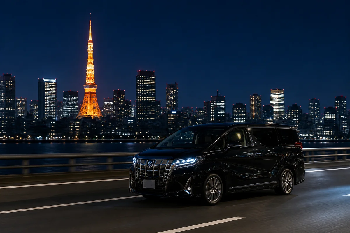 Private chauffeur vehicle with the Tokyo skyline