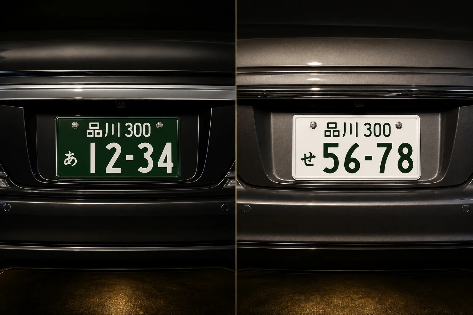 Comparison of a Japanese commercial green license plate and a private-use white license plate